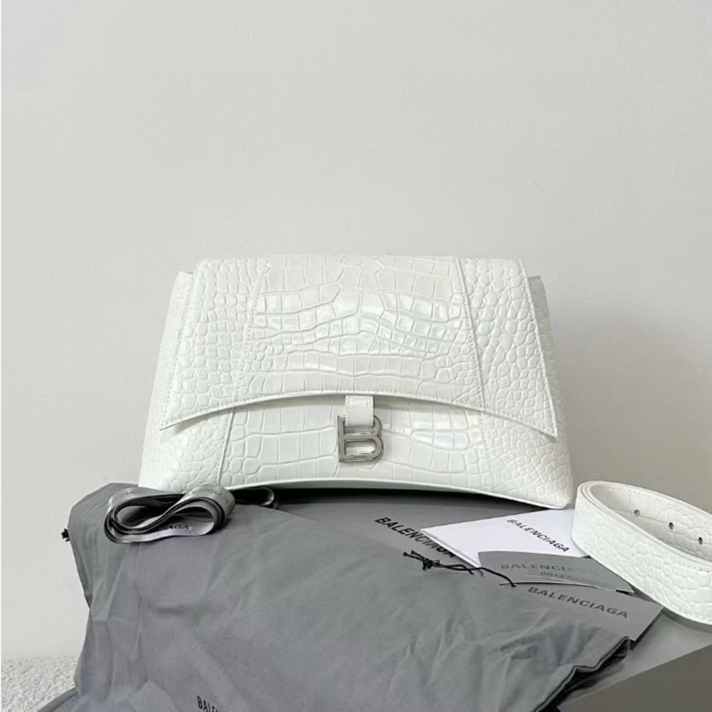 Authentic Balenciaga Downtown Medium Calfskin White&Silver